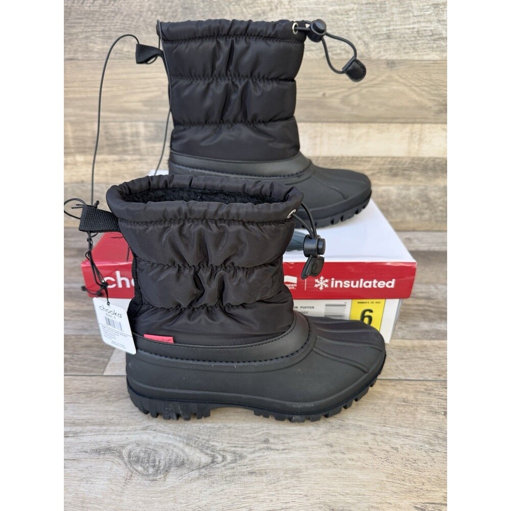 New in Box Chooka Women's Size 6 Insulated Nylon Puffer Snow Boots Black
